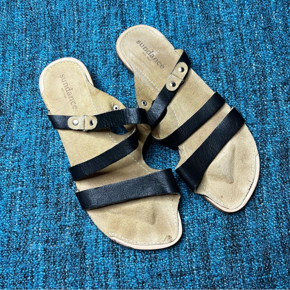 Sundance Black Leather Strappy Slide Sandals - Picture 3 of 6